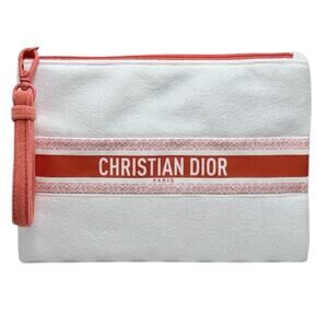 Christian Dior Beauty Novelty White Terry Cloth Makeup Bag Beach Pouch Coral